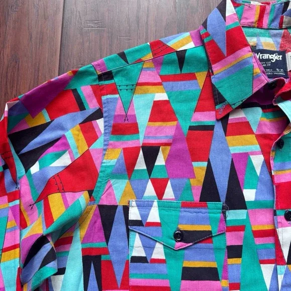 Vintage 80s Wrangler Brushpopper Shirt Mens 16-35 Cowboy Cut Teepee Western - Picture 6 of 16